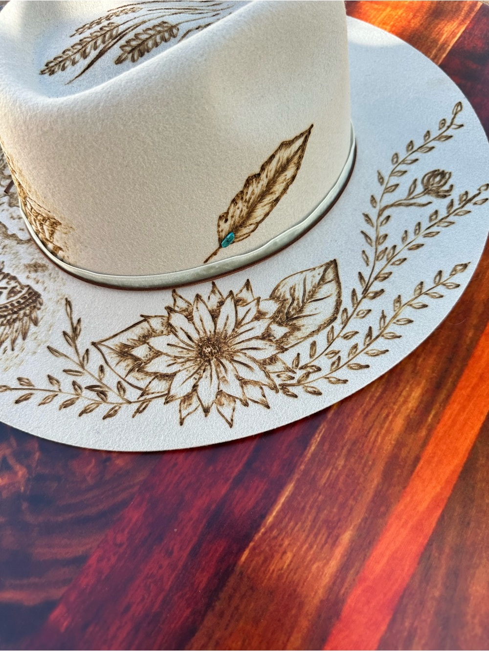Freehand burned western design Grand Canyon hat - Picture 5 of 7
